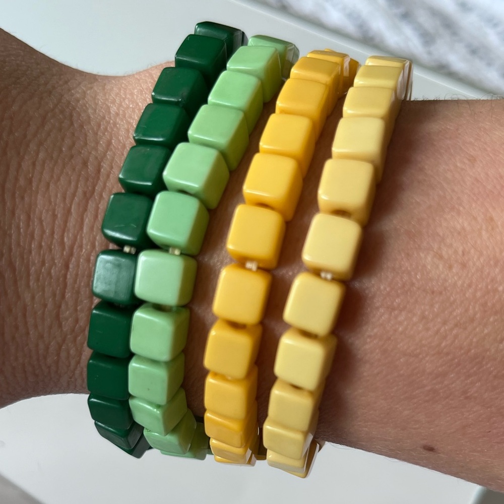 4 Strand Green & Yellow Cubed bracelet